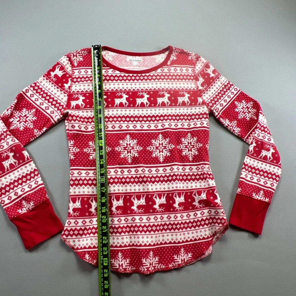 Old Navy Holiday Pajama Set Womens M Red White Reindeer Snowflake Cotton Stretch